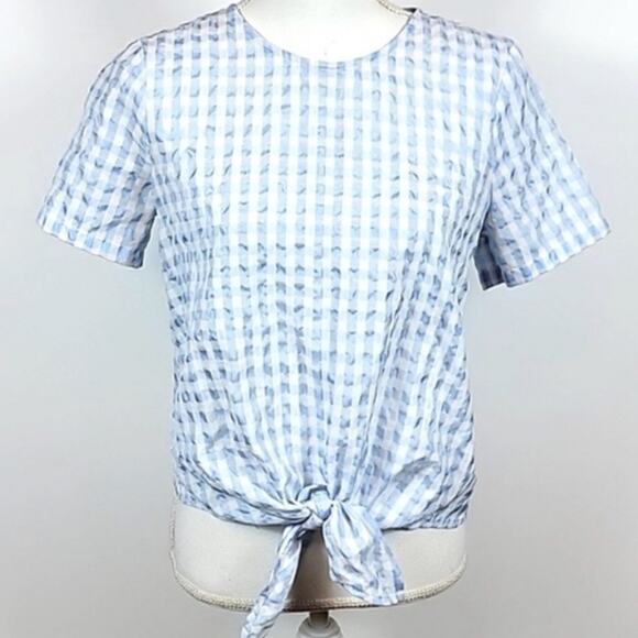 Madewell Button Back Tie Top in Blue Gingham Check Plaid - small - Picture 12 of 12
